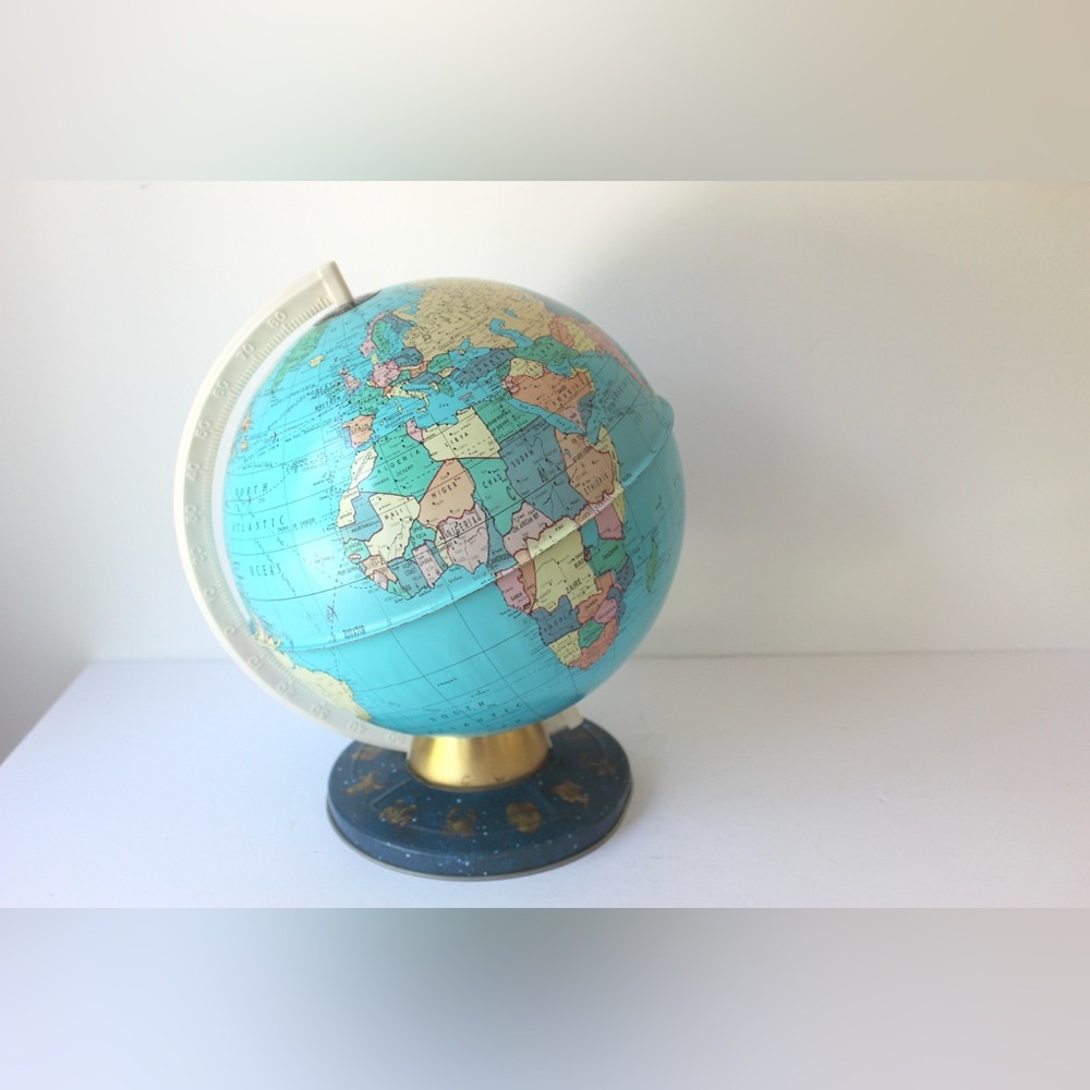 Metal Globe with Astrology Base, Ohio Art Made in USA Astrological Office Decor
